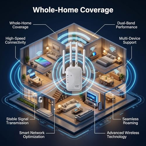 Image of 2026 Fastest WiFi Extender Signal Booster Covers 15900 Sq.ft and 105+ Devices 2.4 /5.8GHz High Speed 15X WiFi Repeater with Ethernet Port Eliminate Dead Zones with Wireless Internet Booster for Home