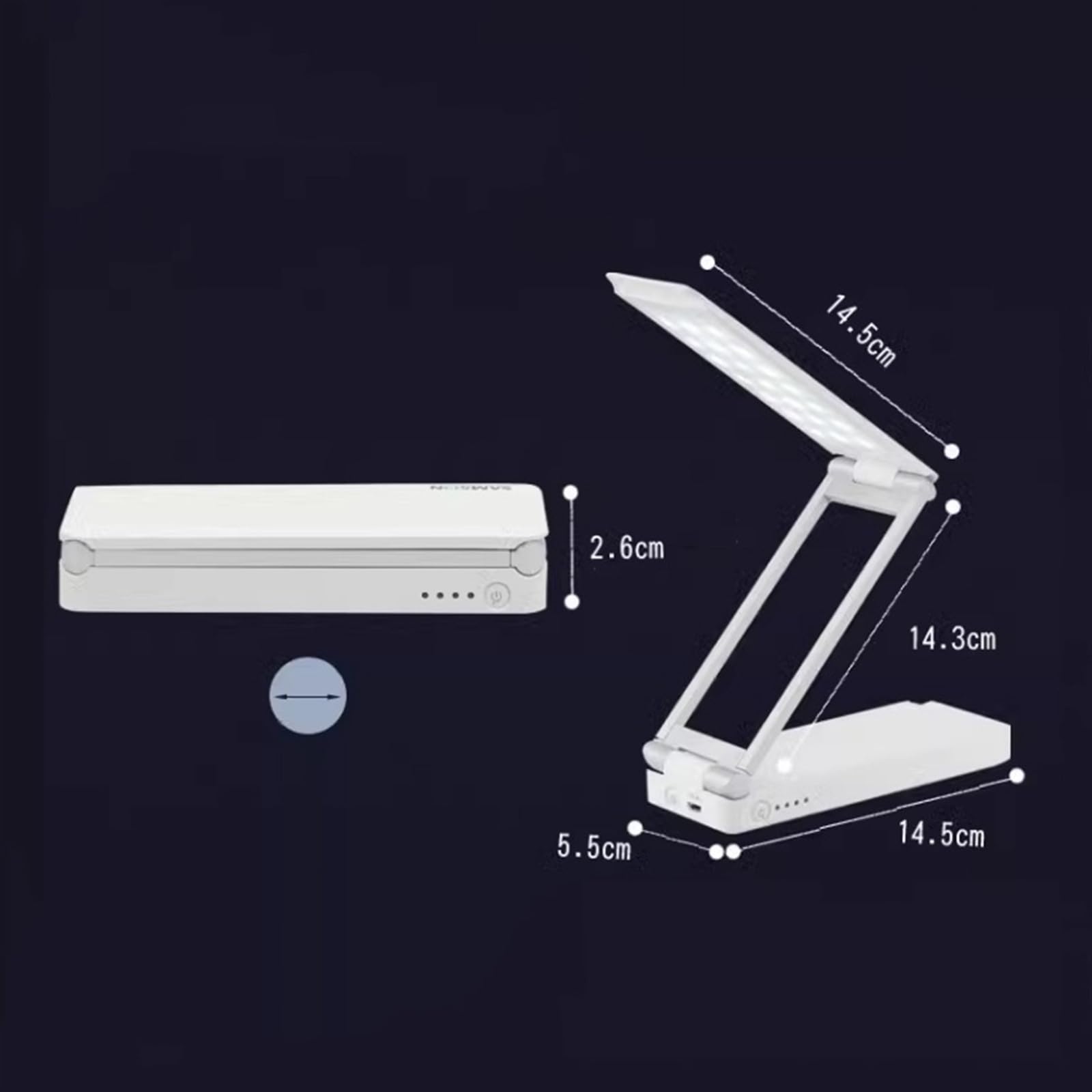 Lámpara Escritorio Lámpara de escritorio plegable portátil, lámpara de escritorio LED regulable con 5 modos de luz, lámpara de estudio de lectura con protección ocular con 2 puertos de carga USB Flexo