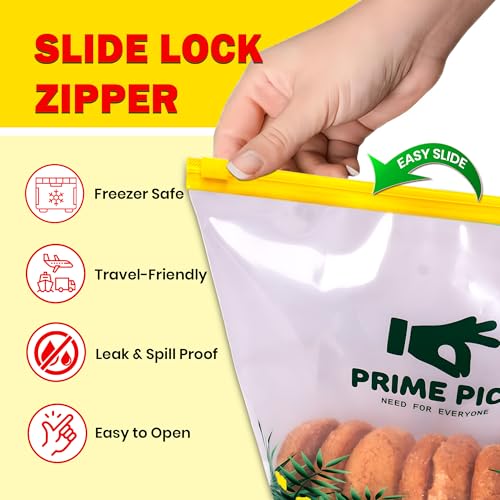 Image of PRIME PICK Multipurpose Zip Lock Storage Bags Small, Medium and Large, Reusable & Reclosable Double Zipper, Leak-Proof Food Grade Plastic, Microwave Freezer Saf (1, L)