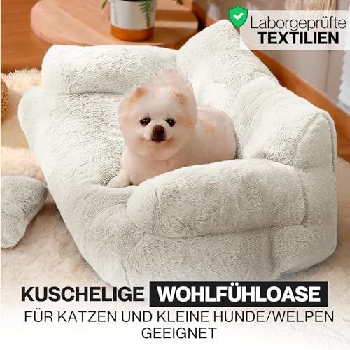 noviclass® Katzensofa Simba Katzen Hundesofa | Inklusive Mini-Kissen | 70x48cm | Katzenbett Hundebett kleine Hunde | Flauschig ausreichend gefüttert | Bezug abnehmbar (Creme)