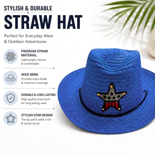 Image of VRITRAZ Kids Straw Hat for Baby Boys & Girls | Printed Summer Sun Hat, Woven Wide Brim Beach Cap, Lightweight Breathable Holiday Travel Picnic Outdoor Fancy Dress Fashion Hat for Children & Toddler