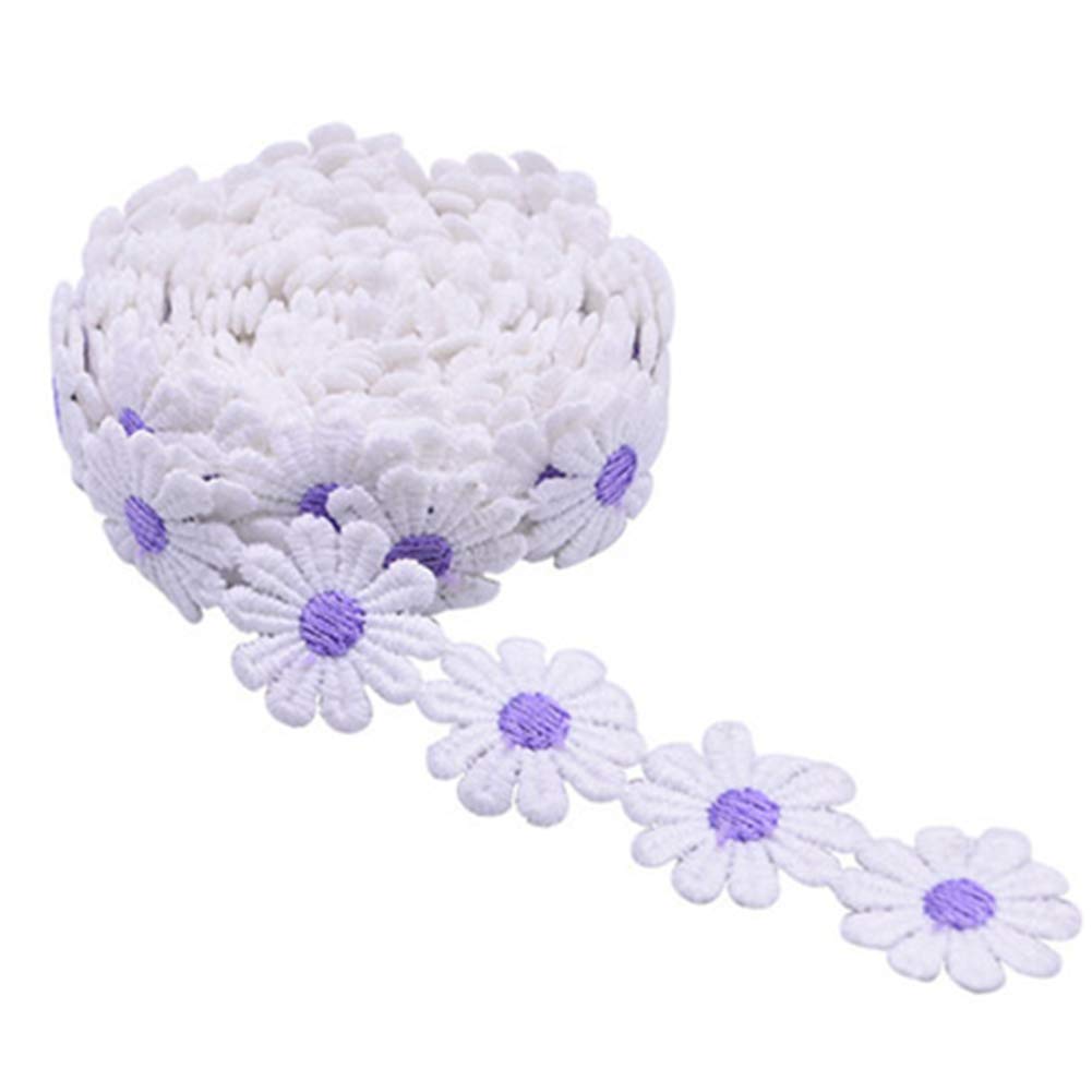 3 Yards Daisy Flower Lace Edge Trim Ribbon 2.5 cm Width Vintage Edging Trimmings Fabric Embroidered Applique Sewing Craft Wedding Bridal Dress Embellishment DIY Party Decor Clothes Embroidery