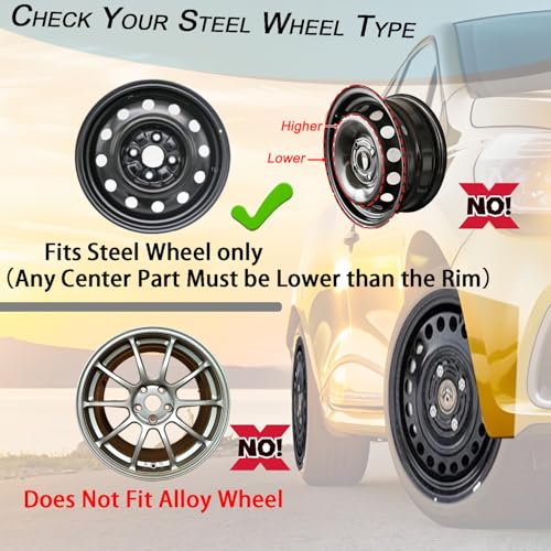 Image of Hubcap Wheel Cover Replacement R15 Hub Caps Universal-Fit Steel Wheel Rim Cover ABS Material Exterior Accessories for Car Truck SUV -Set of 4(15-inch,Red-Black)