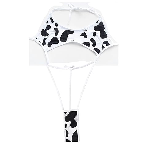 ZUYPSK Women's Mini Sling Shot Lingerie Micro Bikini Set Halter One-Piece Teddy Thong Bodysuit Swimwear - One Size - White-cows