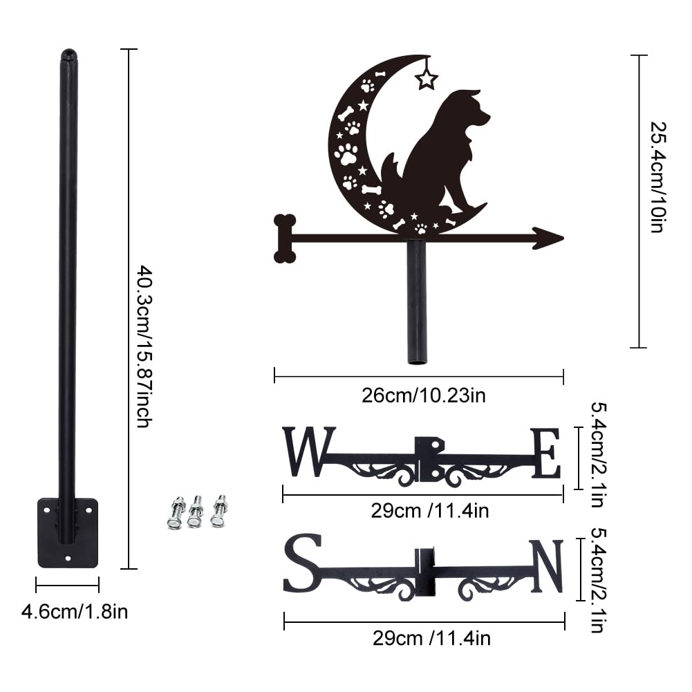 SUPERDANT Dog and Moon Weather Vane Stars Metal Weathervane Animal Weathercock Black Decorative Wind Direction Vanes Signs for Farmhouse Outdoor Garden Lawn Roof Decor - Image 2