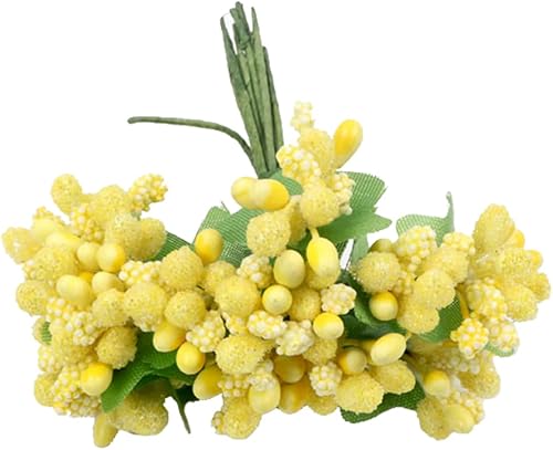 QueenBox® 12 piezas de flores artificiales de perlas, bayas, manualidades, álbumes de recortes, bayas falsas, ramo de estambres de frutas para