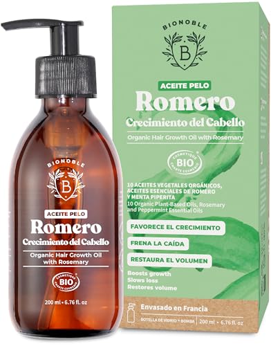 BIONOBLE Aceite De Romero Para El Cabello – Aceite Romero Cabello Natural Para El Crecimiento, Caída Y Volumen – Aceite Esencial De Romero Con Pipeta Y Bomba – 200ml