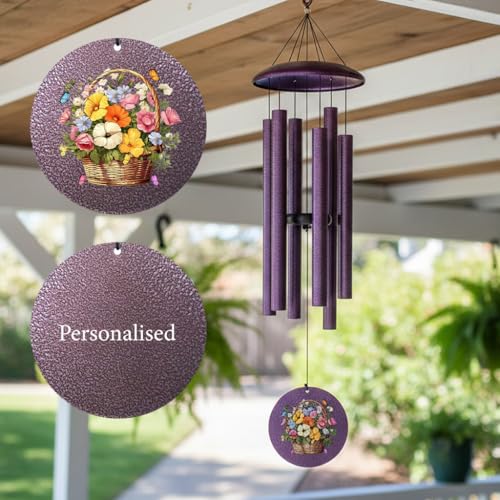 Image of Personalized Deep Tone Wind Chimes 30 /36 /45in,Personalized Gifts for Memorial Retirement Wedding Anniversar Birthday, Customized Wind Chimes for Outside