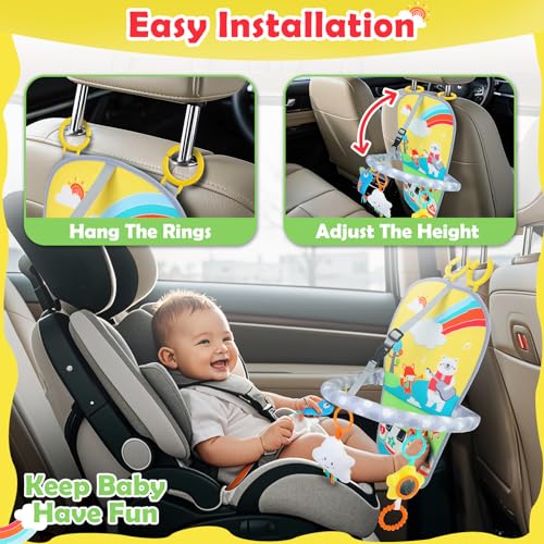 Image of Baby Car Seat Activity Toy for 6+ Months - Rear Facing Travel Toy with 2-Level Volume Music, Teether & Plush Toys, Adjustable Arch for Infants