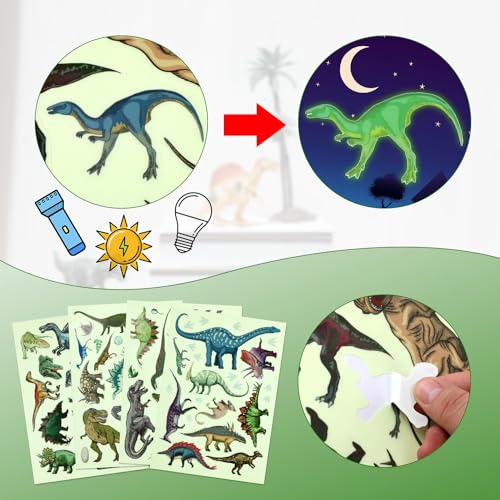 4 láminas de vinilos de dinosaurios que brillan en la oscuridad miniatura 5