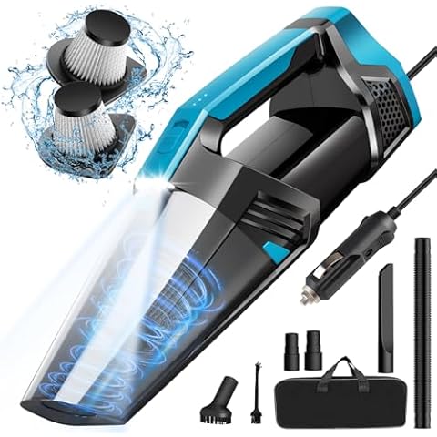 Car Vacuum - Portable Vacuum Cleaner with 16.4ft Cord, Bag, LED Light & Attachments - DC 12V High Power Small Vacuum for Car, RV, Boats, Travel - Car Accessories Cover