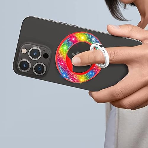 Romsea Magnetic Ring Holder Grip Compatible With For Magsafe For Iphone 14 13 12,Removable For Wireless Charging,Collapsible Kickstand,Rainbow #TOP2