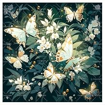 Butterfly Garden Night Digital Painting Kit for Adults - DIY Glowing Butterfly and White Flower Oil Painting on Canvas 7.87x7.87 Inches, Framed Acrylic Paint Kit,Home Decor or Gift Artwork