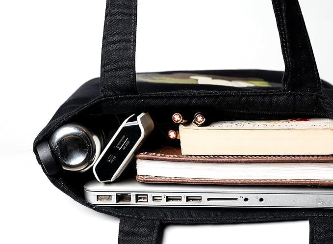 DANIOO-Canvas-Reusable-Cloth-Tote-Bag-With-Zipper-and-Inner-Pocket-For-Women-and-Girls-TravelBeachGiftCollege-Tote-bag-Pack-Of-1-Black