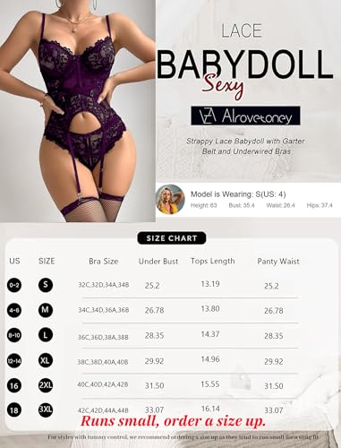 Image of Alrovetoney Sexy Lingerie Set 4pcs Teddy Bodysuit With Bra And Panties & Thigh Highs Corset Bodysuit XS-3XL
