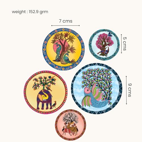 Image of RITUALISTIC Gondth Fridge Magnets | Metal & Non-breakable | Stylish Fridge Magnets Set | Gift Items for Women and Men | Home Decor Gift Items | Fridge Magnets Refrigerator Stylish | Pack of 5