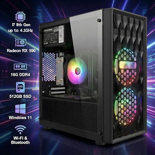 STGAubron Gaming Desktop PC, Intel Core i7 8th Gen up to 4.1G, Radeon RX 590 8G, 16G DDR4, 512G SSD, WiFi 6, BT 5.2, RGB Fan x2, Windows 11 Home - Image 3