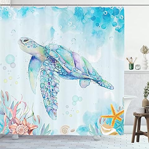 GOOESING Sea Turtle Underwater Shower Curtain Cover