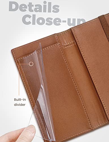 Image of Yarnic Checkbook Cover for Personal Checkbook, Checkbook Holder with Pen Holder & Built-in Clear Plastic Divider for Duplicate Checks (Tan)