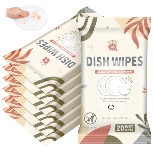 Threlaco 3/7 Pcs Camping Dish Wipes, Travel Dish Cleaning Essential, 7 Pack