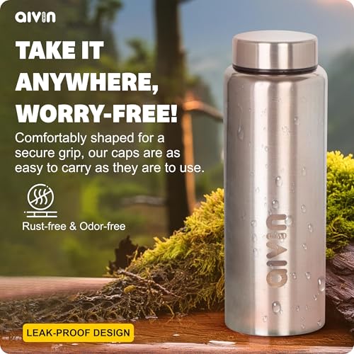 Image of Aivin Intense Stainless Steel Water Bottle | Leak proof & break-proof | Lid is sealed by a silicone ring | Best Usage for Office /School /College /Gym /Picnic /Home /Fridge |1 Litre | Silver (Intense)