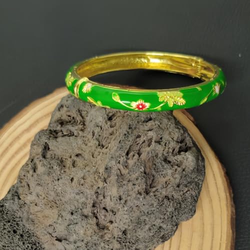Cloisonne Bracelet For Women, Flower Enamel Chunky Bangle Colorful Handcraft Trendy Cute Multi Tone Engraved Cuff Gold Plated Bracelets Stackable Friendship Jewelry Gift3