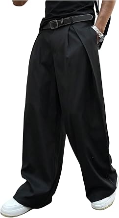 Floerns Mens Baggy Wide Leg Pants Business Loose Pleated Casual Trousers with Pocket