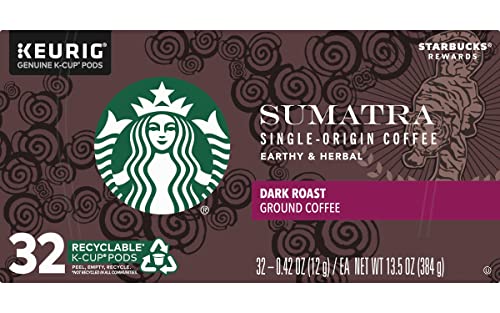 Image of Starbucks Coffee K-Cup Pods, Sumatra Single-Origin Coffee, Dark Roast Ground Coffee, Keurig Genuine K-Cup Pods, 32 CT K-Cup Pods Per Box (Pack of 3)