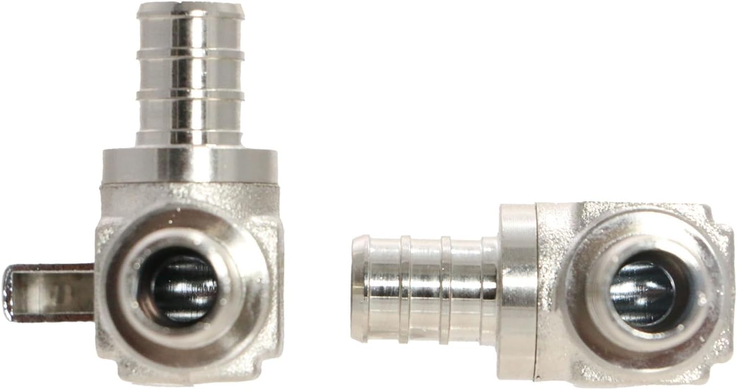 XFITTING Barb Crimp 1/2 Inch Pex Mini Angle Ball Valve, Full Port, 1/4 Turn, Brass, 24-1-2=5X, 5 Pieces