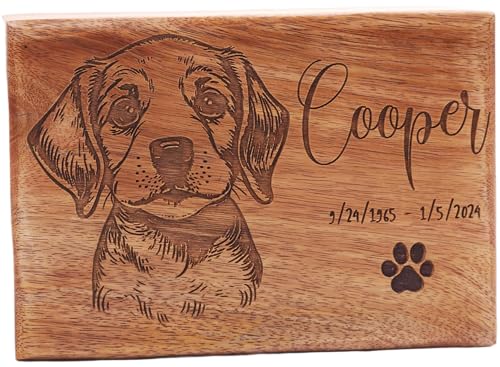 The Maryam Crafts Holzurne für Hundeasche mit graviertem Foto - Größe M: 20,3 x 14 x 8,9 cm - 45,4 kg