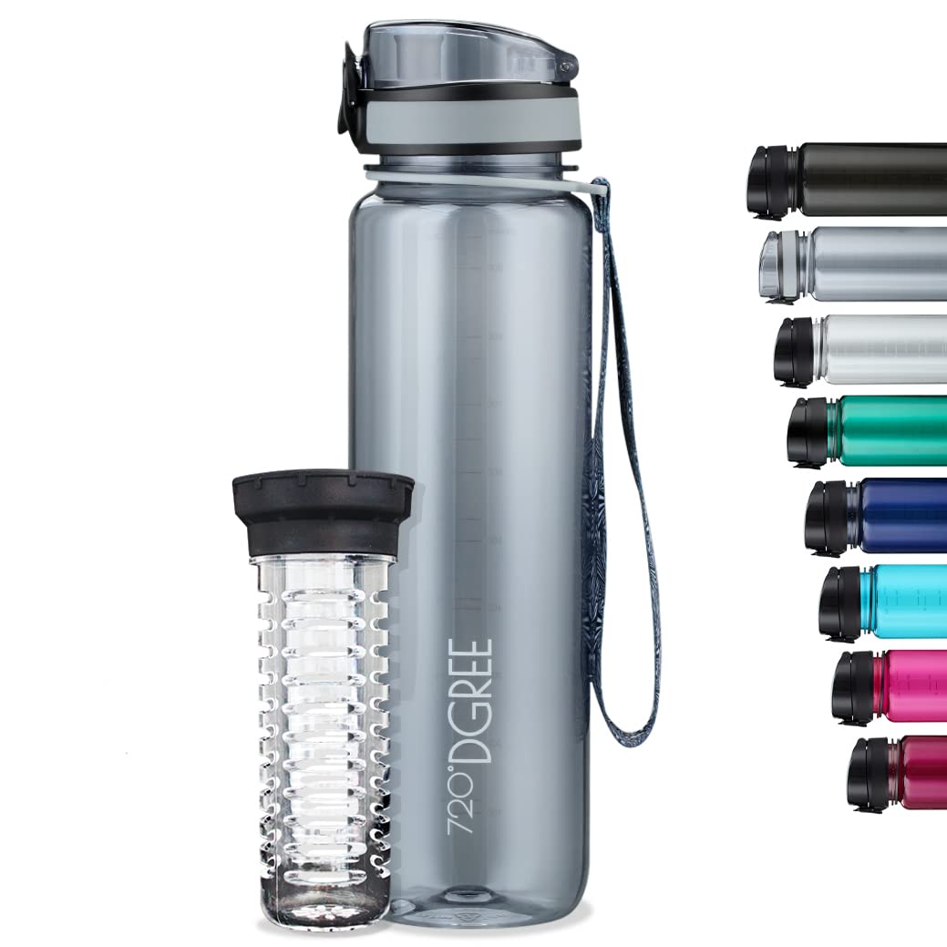 720°DGREE Water Bottle “uberBottle“ - 1 L crystalClear +Fruit-Infuser - BPA-Free Tritan, Leakproof, Reusable Drinking Bottle - Sports Bottle for Gym, Fitness, Cycling, Travel, Kids, School Office — image 1
