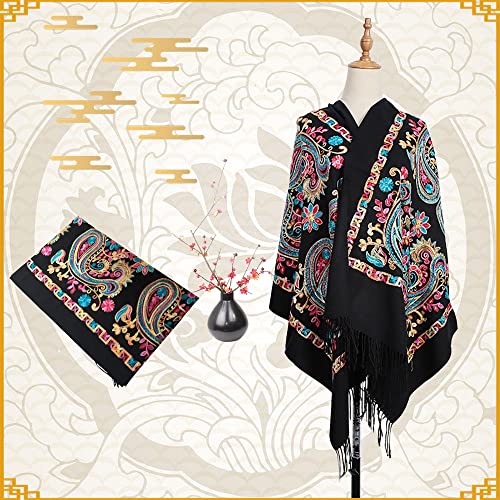 Women's Fashion Long Shawl, Classic Tassel Soft Scarf Retro Hand embroidery Large Blanket Wrap Shawl4