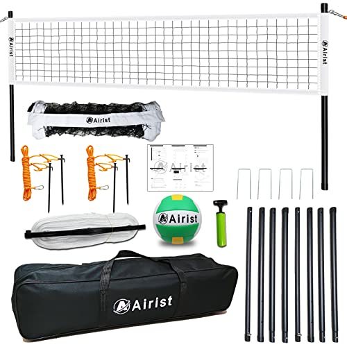 Airist Portable Volleyball Net Set,Professional Volleyball Nets Set for Backyard and Beach,Outdoor Volleyball Net with Height Adjustable Poles,Volleyball and Carrying Bag, White