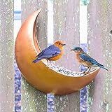 Fence & Tree Mounted Moon Bird Feeder – Cardinal, Squirrel Feeder, Rustic Gold Metal Wall Bird Feeder for Outdoors, Wild Bird Feeder for Bluebirds.