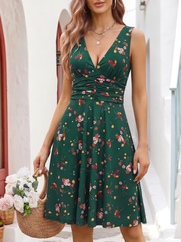 Image of OURIN Women's Spring Deep V Neck Sleeveless Floral Sundresses with Pockets Flowy Summer Dresses for Women