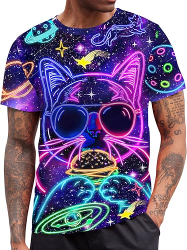 RAISEVERN Mens T-Shirts Cool Novelty Crewneck Short Sleeve Funny Graphic Top Casual Tees for Women