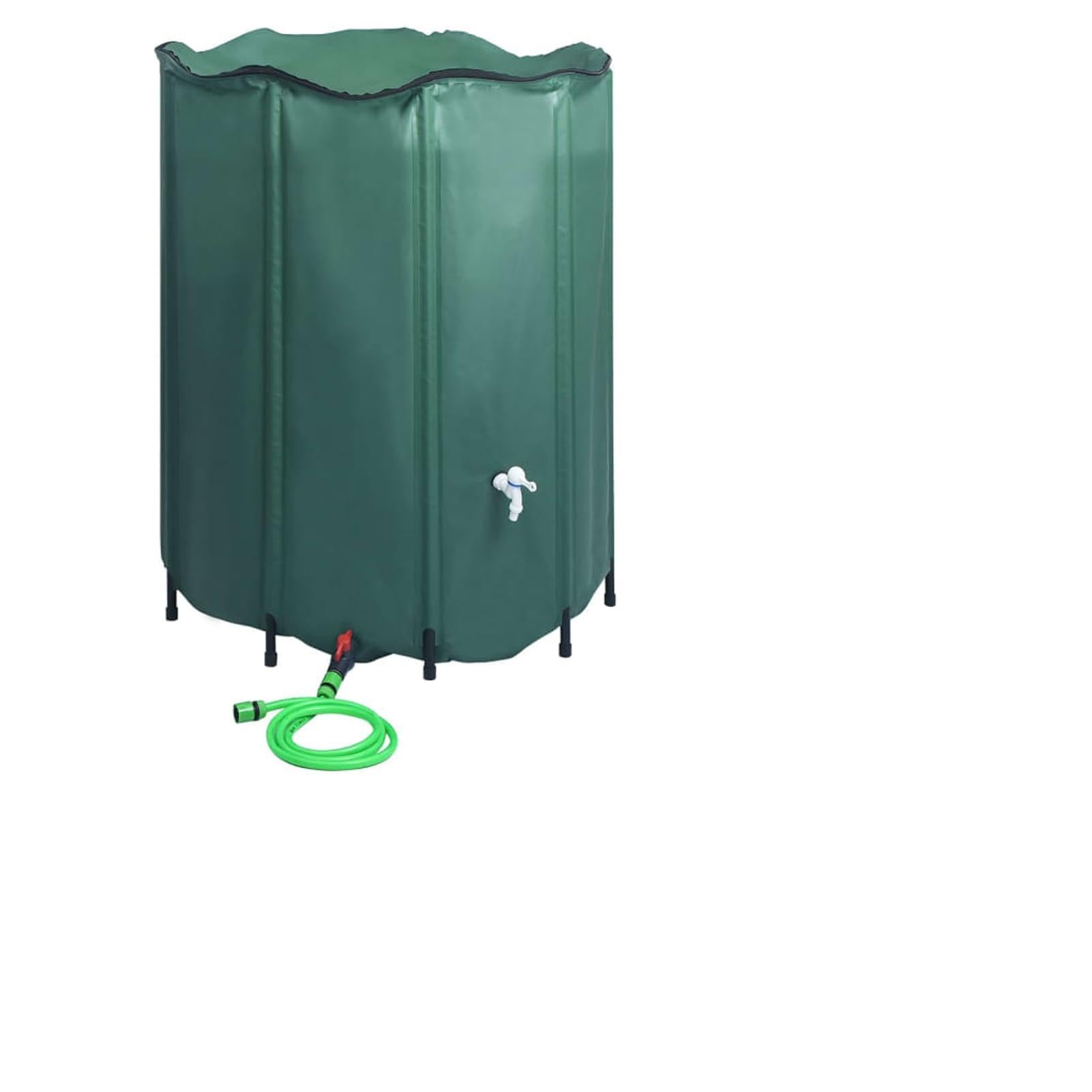 Serbatoio Pieghevole per Acqua Piovana 1000L, Verde Scuro, PVC Resistente, con Rubinetto e Filtri a Rete, per Irrigazione Giardino, Facile Montaggio e Stoccaggio