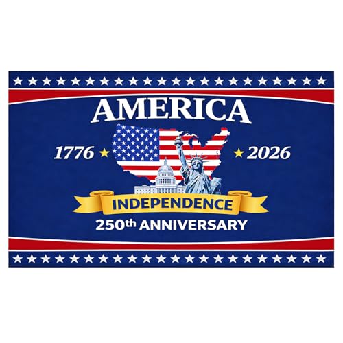 USA-250th-Anniversary-Flag-3x5-FT--Double-Sided-Patriotic-Polyester-Banner-with-Brass-Grommets-Fade-Resistant-Outdoor-American-Flag-1776-2026-for-Garden-Porch-Yard-Memorial-Independence-Day