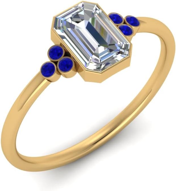 Choose Your Gemstone Petite Bezel Set Diamond CZ Ring Yellow Gold Plated Emerald Shape Petite Engagement Rings Matching Jewelry Wedding Jewelry Easy to Wear Gifts US Size 4 to 12