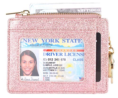 ehsbuy Card Holders Women Slim Ladies Card Holder Wallet RFID Blocking Leather Zipper Coin Purse Keychain Card Wallet - Image 3