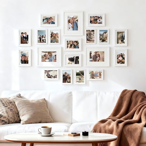 Image of upsimples Picture Frames set of 19, Including 8x10, 5x7, 4x6 White Frame | Multi Picture Frames Collage Wall Decor, Gallery Wall Frame Set, Gift For Christmas, Mothers' day, Wedding, Dorm, Living Room