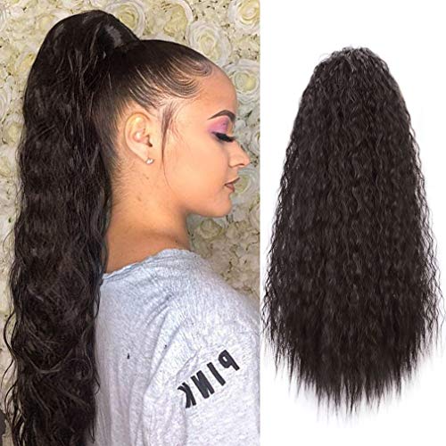AISI BEAUTY Long Curly Drawstring Ponytails Extension for Black Women 22 inch Kinky Straight Ponytail Hair Piece Clip on Wavy Ponytail(4#)