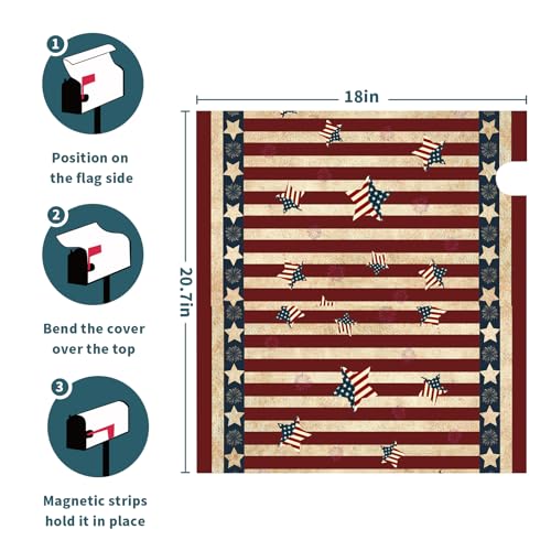 Image of American Flag Mailbox Covers Magnetic Standard Size 18 X 21 Inch 4th of July Independence Day Patriotic Magnetic Mailbox Cover Wraps Post Box Cover Decoration Outdoor Garden Home Yard Outside