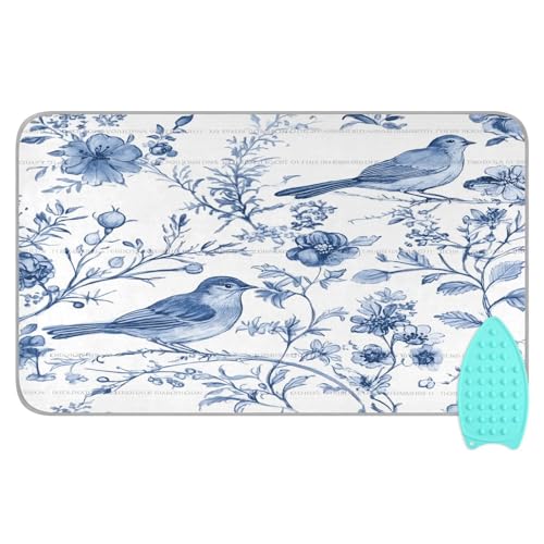 pnyoin Portable Ironing Mat Elegant French Flowers Travel Ironing Pad with Silicone Iron Rest for Steam Pressing on Tabletop or Bed Heat Resistant Portable Quilting & Travel Blanket