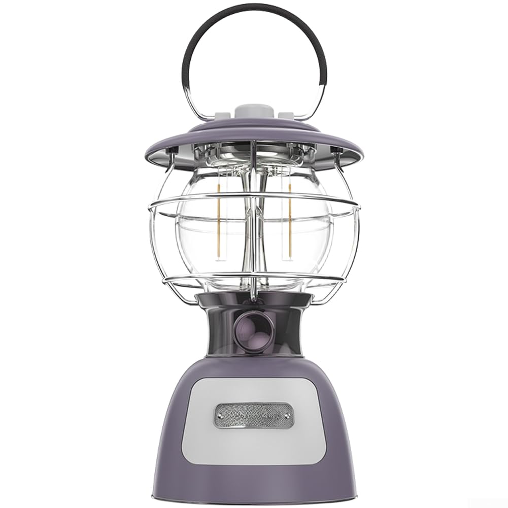 Eawfgtuw Linterna LED de camping con batería de 5200 mAh, luz de tienda regulable para senderismo al aire libre, banco de energía de puerto de carga rápida, lámpara de filamento retro, mango de gancho