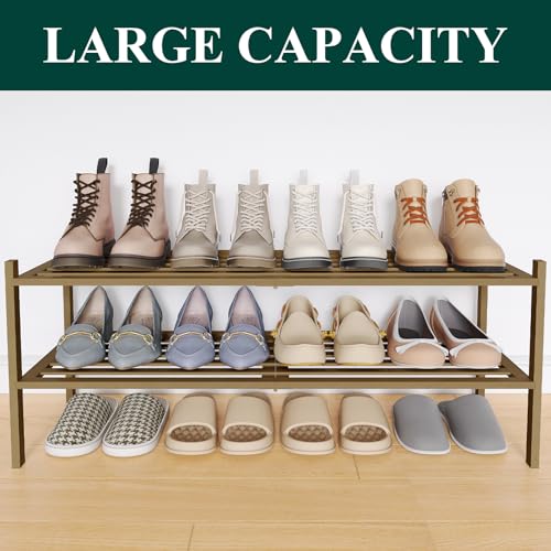 Image of Smiry Bamboo Shoe Rack, 5 Horizontal Slats, 2 Tier - 33.9 inch Wide, Walnut