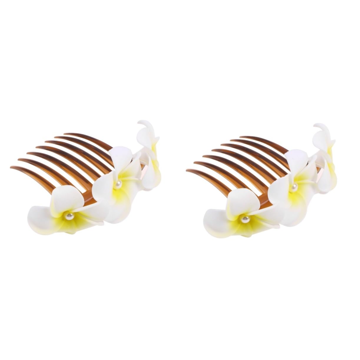 FRCOLOR Lot De 2 Peignes À Cheveux Plumeria Faits À La Main Accessoires Pour Cheveux De Mariée Coiffure De Mariage Épingle À Cheveux Pour Chignon - Blanc
