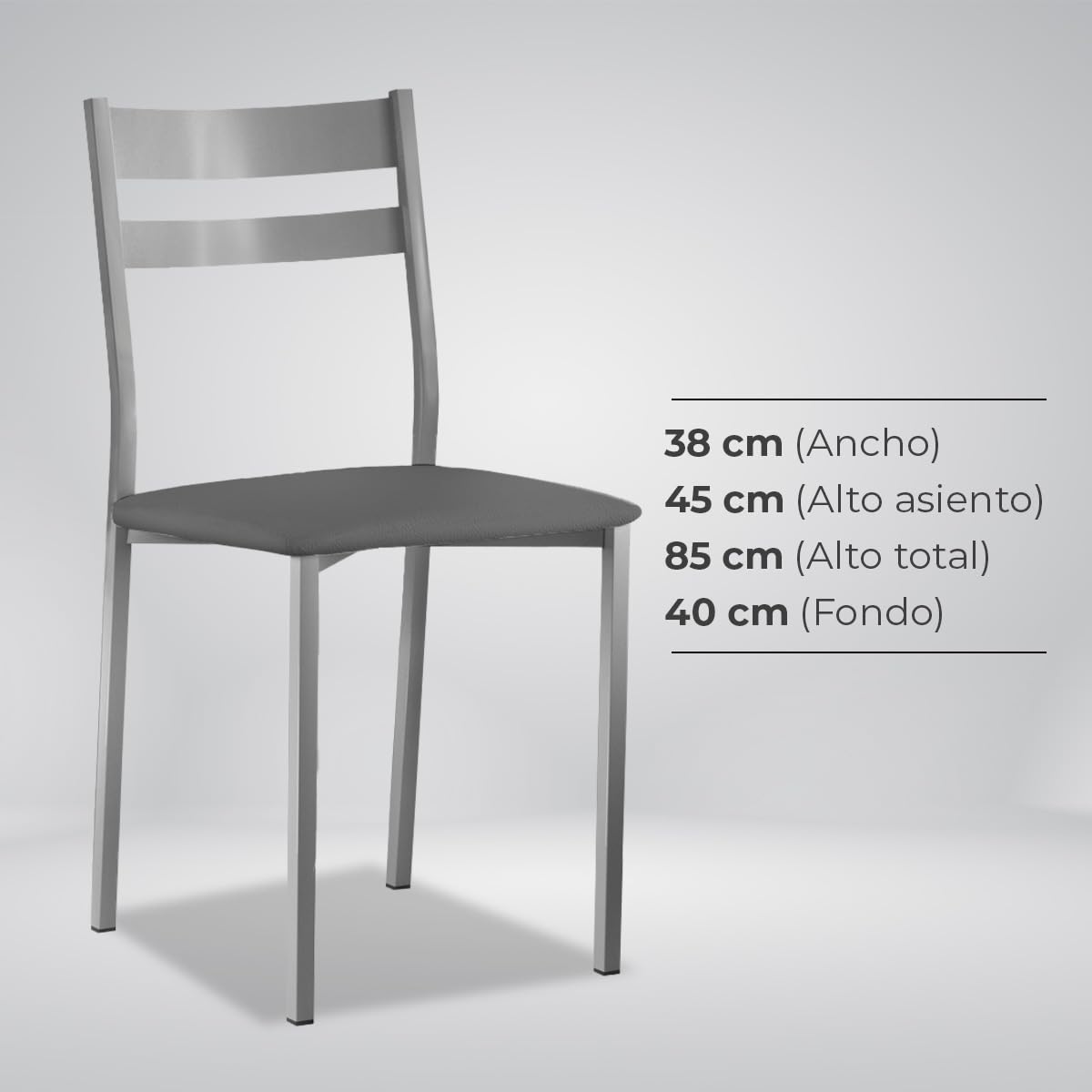 ASTIMESA SCRFGR Due sedie da Cucina, Metallo Pelle Sintetica Alluminio, Grafite, Altura de asiento 45 CMS