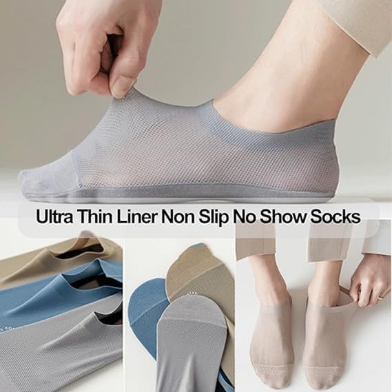 6Pairs Ultra Thin Liner Socks Non Slip Combed Cotton No Show Socks, Ice Silk Breathable Ultra Thin Sock Women Men3