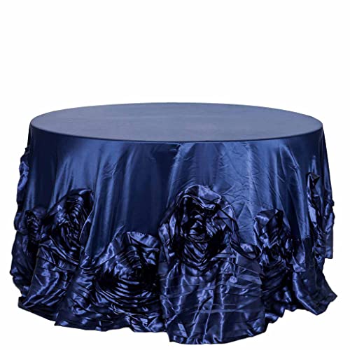 Efavormart 120" Navy Large Rosette Round Tablecloth Lamour Satin Tablecover For Wedding Party Dining Birthday #TOP7